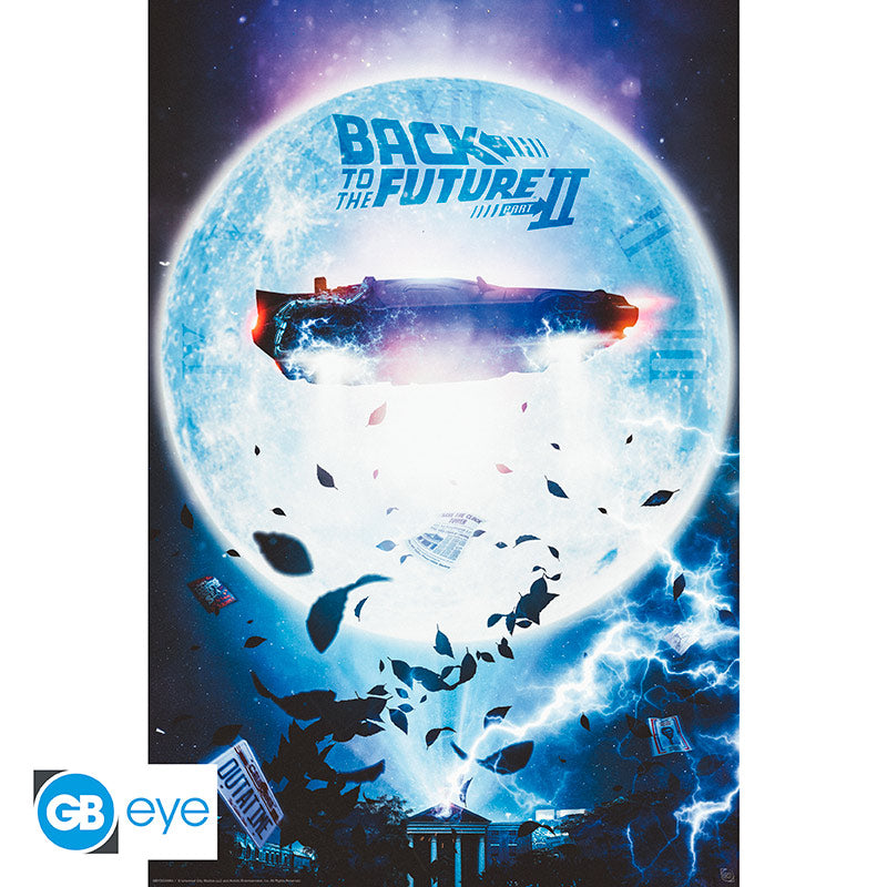 POSTER GRANDE 91.5X61 FLYING DELOREAN BACK TO THE FUTURE