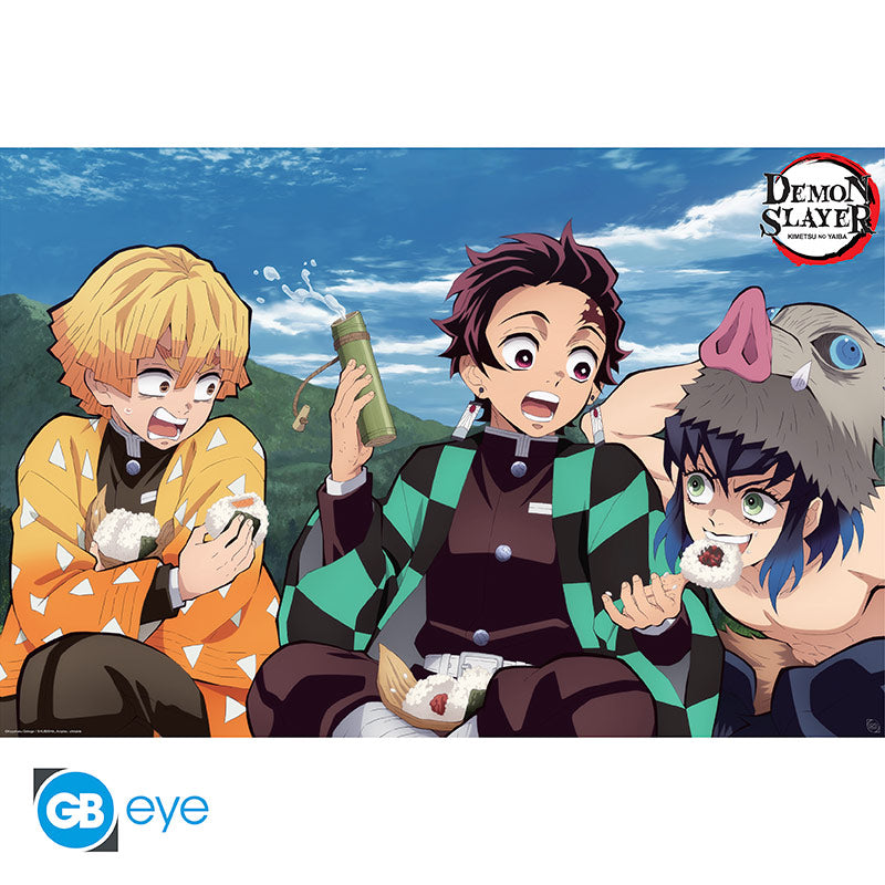 POSTER GRANDE 91.5X61 TANJIRO, ZENITSU, INOSUKE DEMON SLAYER