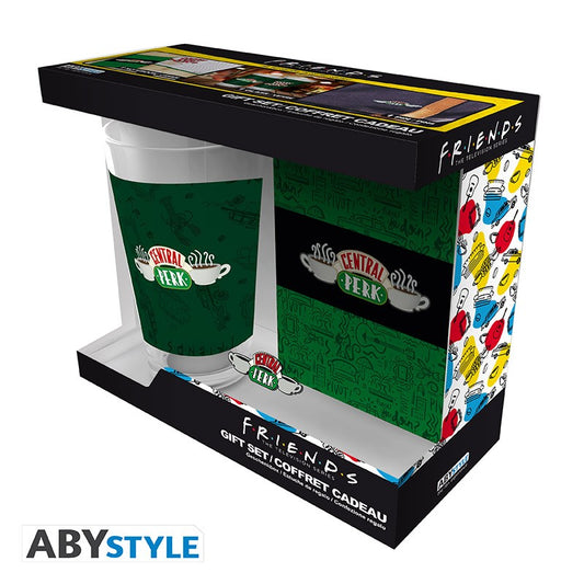 FRIENDS - Pack Cristal XXL + Pin's + Libreta "Central Perk"